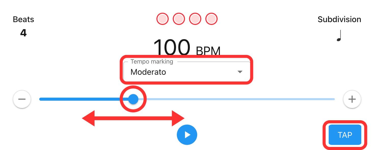 Metronome tempo slider